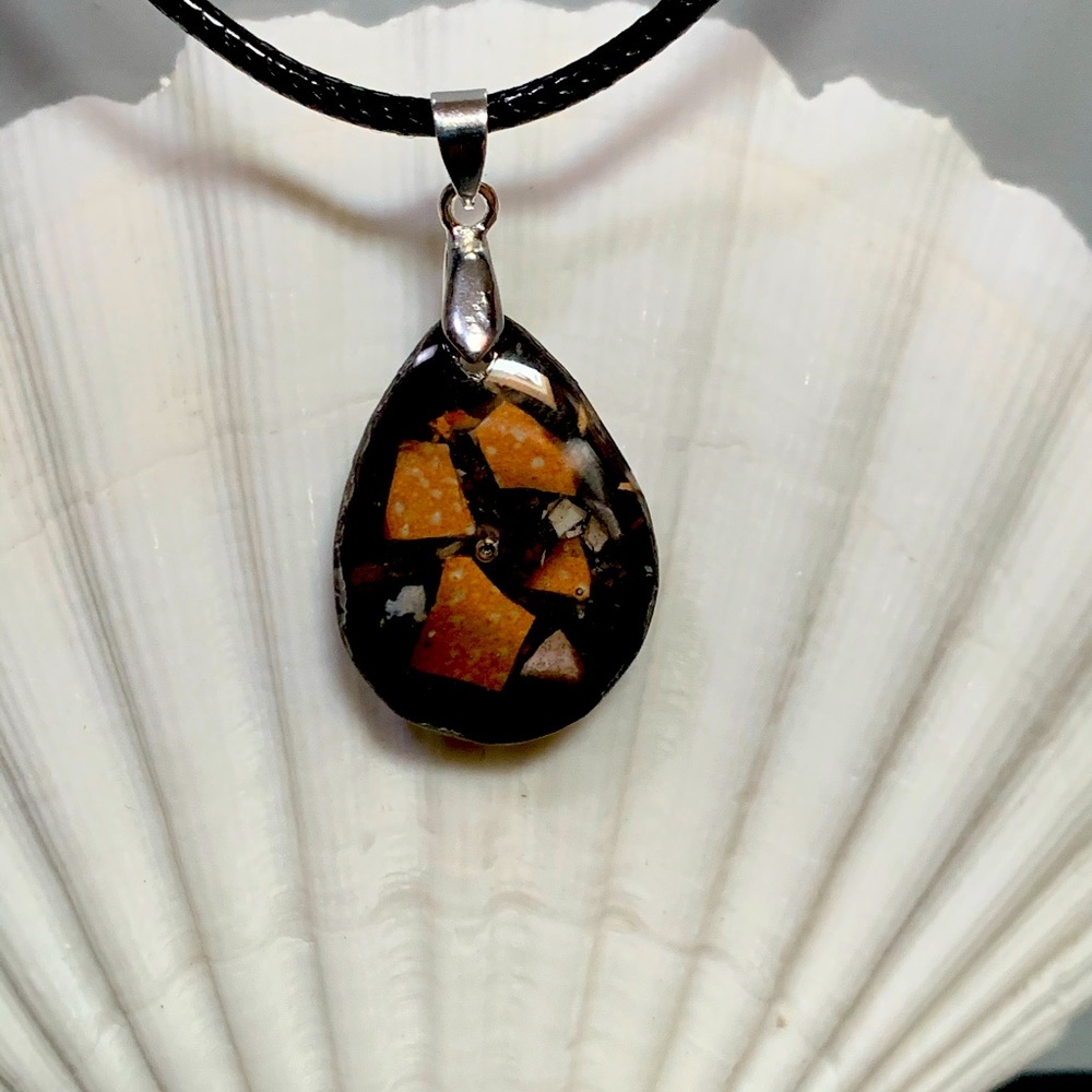 Dark Crab Shell Pendant with Necklace